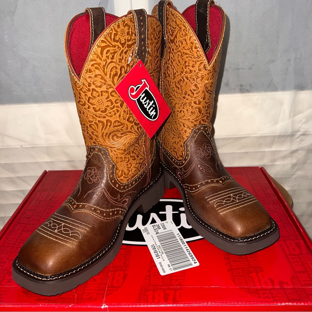 Justin Gypsy Women’s Western Cowgirl Boots Tan Floral Embossed 8.5B Rodeo